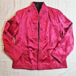 Vintage Reversible Satin Jacket With Mandarin Collar And Frog Clasps Medium